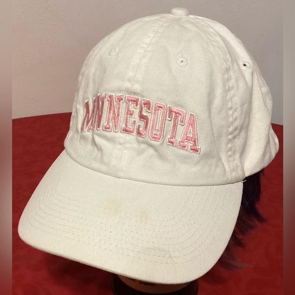 MINNESOTA Adjustable Adult One-Size Strapback Hat White w Pink Logo Baseball Cap - Picture 1 of 7